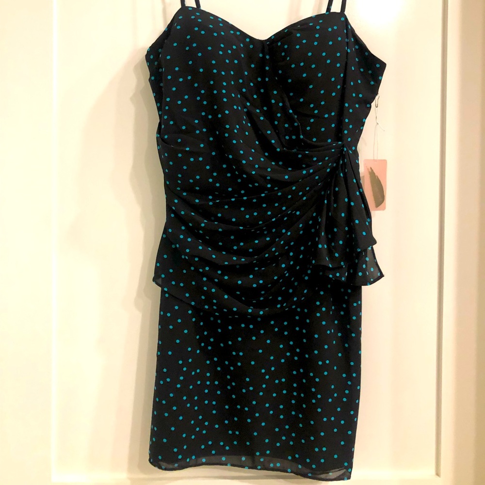 NWT Black Polka Dot Dress With Ruching